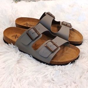 Autenti Tan Leather Dual Adjustable Strap Slide Sandals Women’s EU41 US10 NEW